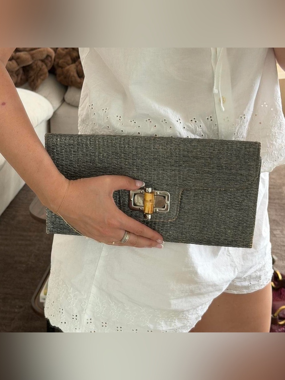 Gray Textured Clutch with Amber Accent